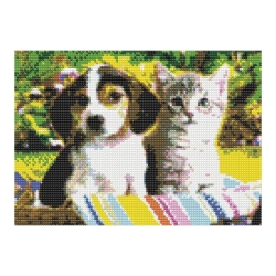 Zestaw kreatywny Diamentowa mozaika 30x40cm Pies i kot w koszyku Flamingo Line (1(89))