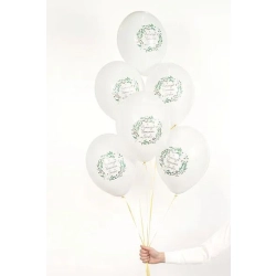Balon gumowy Pierwsza Komunia Święta (1 op. / 6 szt.) biały 300mm Partydeco (SB14P-332-000-6)