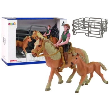 Figurka Lean Zestaw 3 Figurek Zagroda Koń Konie Jazda Konna (12378)