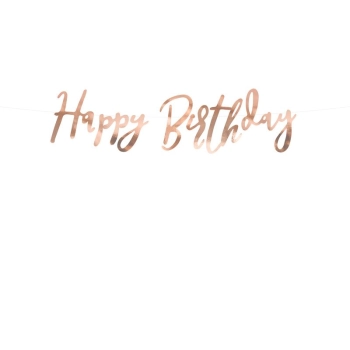 Baner Partydeco Happy Birthday, różowe złoto 16,5x62cm (GRL75-019R)