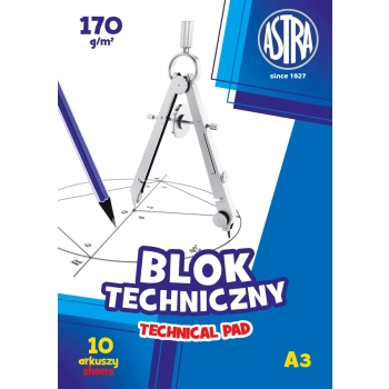 Blok techniczny Astra A3 biały 170g 10k