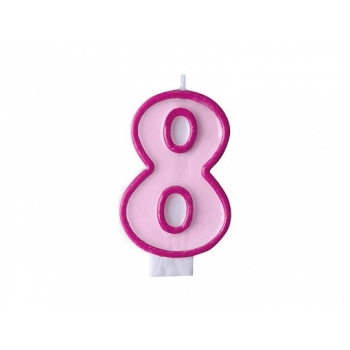 Świeczka urodzinowa Partydeco Cyferka 8 w kolorze różowym 7 centymetrów (SCU1-8-006)