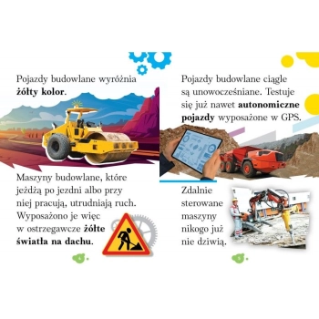 Książeczka edukacyjna Aksjomat Wyrazy i zdania do nauki czytania. Duże litery. Pojazdy budowlane. Ciekawostki dla dzieci.