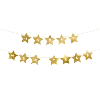 Baner Partydeco Happy New Year gwiazdki, 290x17 cm (GRL94)