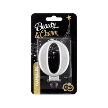 Świeczka urodzinowa Godan cyferka 0, metalik srebrna 8 cm (PF-SCS0)