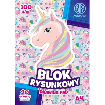 Blok rysunkowy Astra Puppy&unicorn&mini A4 biały 100g 20k (106021001)