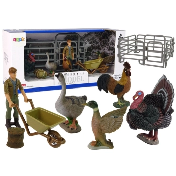 Figurka Lean Duży Zestaw Figurek Farma Wieś Indyk Kura Kogut Taczka 11 elementów (12385)