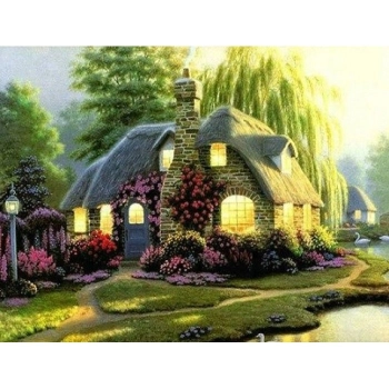 Zestaw kreatywny Norimpex Diamentowa mozaika Chatka w zieleni 40x30cm (NO-1005255)