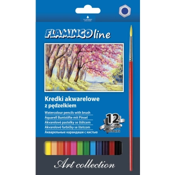 Kredki akwarelowe Flamingo Line z pędzelkiem 12 kol.