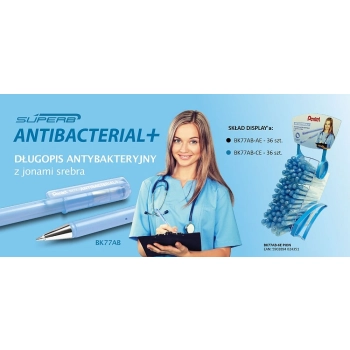Długopis BKL7 Pentel antybakteryjny z jonami srebra mix 0,27mm (BK77AB-6E-PION)