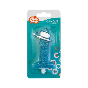 Świeczka urodzinowa Godan Moje Pierwsze urodziny, niebieska z brokatem 9 cm (SF-SPUN)