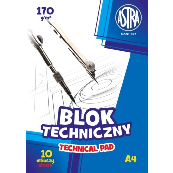 Blok techniczny Astra A4 biały 170g 10k
