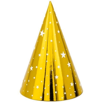 Czapka party Partydeco złote w gwiazdki 6 sztuk - złota (CPP20)