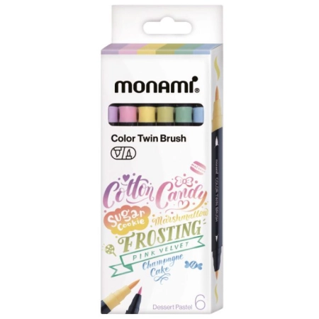 Flamaster Dessert Pastel dwustronny wodny z pędzelkami 6 kol. Monami (170-2780)