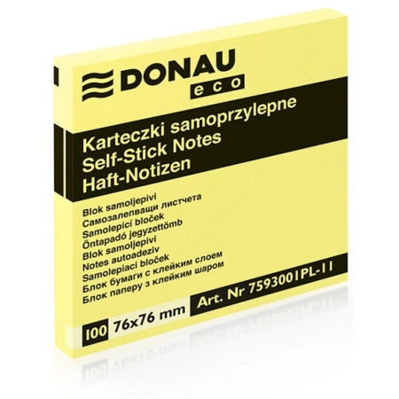 Notes samoprzylepny (karteczki) Eco żółty 100k [mm:] 76x76 Donau (7593001PL-11)