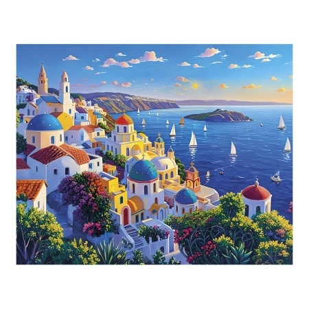 Zestaw kreatywny Diamentowa mozaika 30x40cm Wybrzeże Santorini Flamingo Line (8(2))