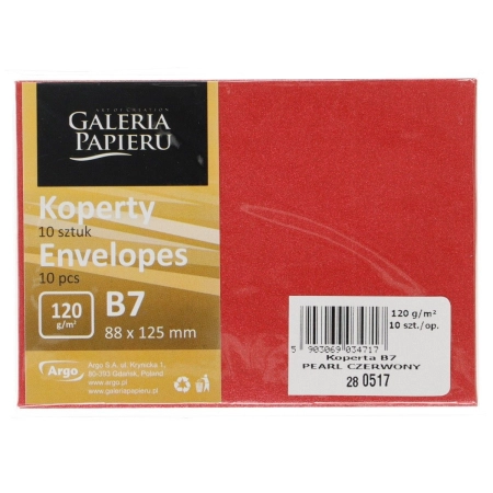 Koperta B7 pearl czerwona p perłowy czerwony Galeria Papieru (280517) 10 sztuk