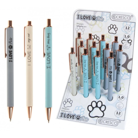 Długopis Zenith 4 12 SZT I LOVE PETS 5907464223868 wkład niebieski 1,0mm Cresco (230004)